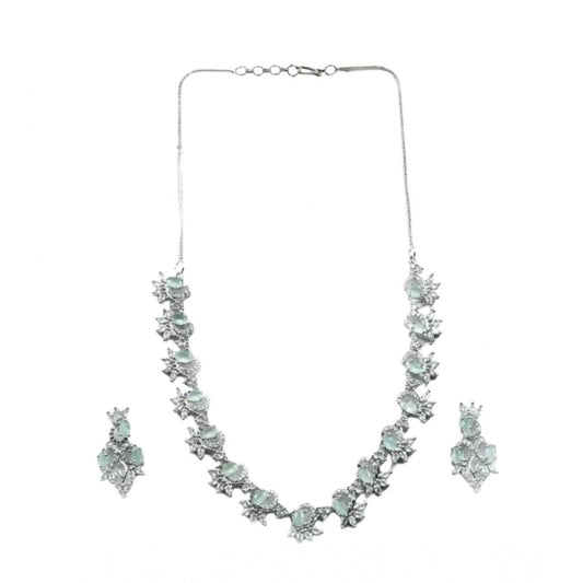 Women's Brass Silver Plated Necklace set (Turquoise)