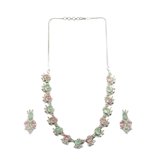 Women's Brass Silver Plated Necklace set (Multicolor)
