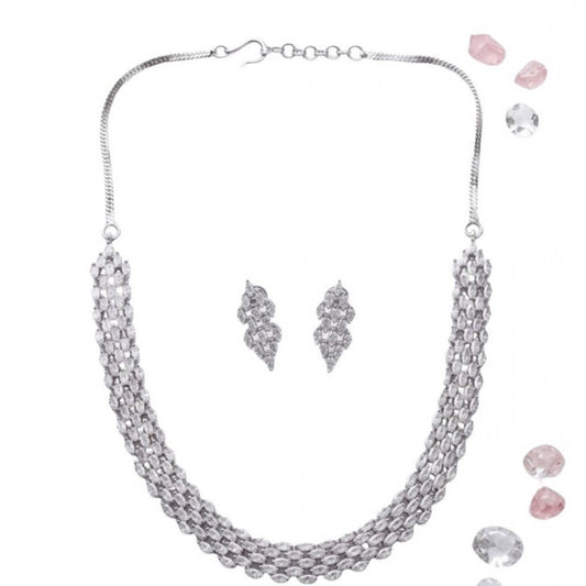 Women's Brass Silver Plated Necklace set (Silver)