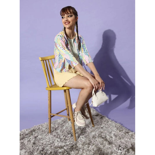 Women's Polyester Floral 3-4th Sleeves Shrug (Multicolor)