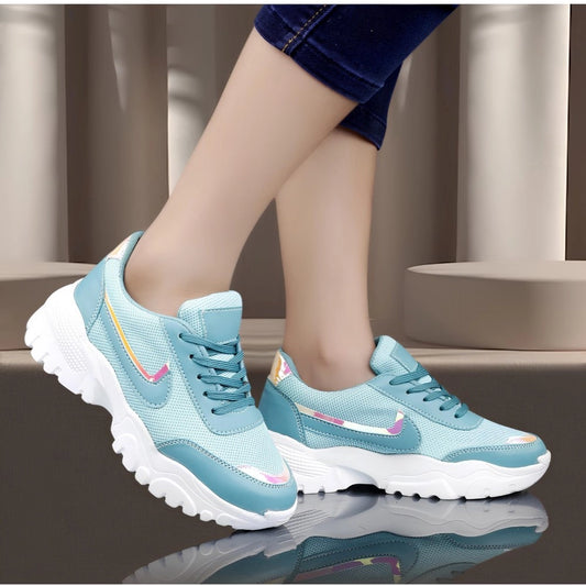 Women's Casual Mesh Printed Lace-Ups Shoes (Blue)