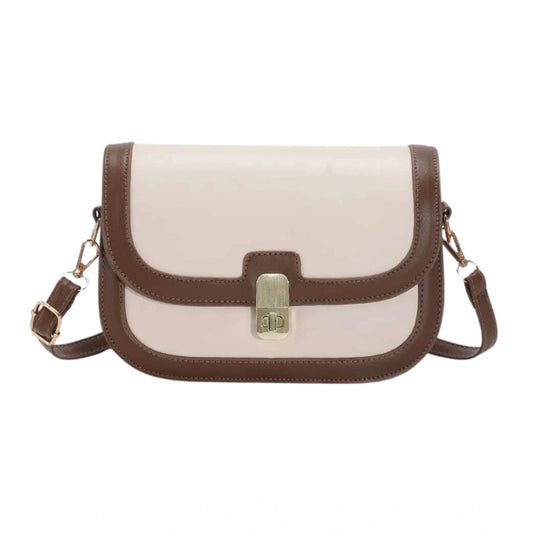 Women's PU Leather Zipper Sling Bag (Beige)
