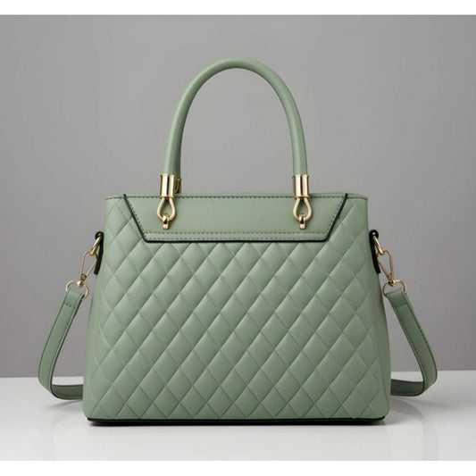 Women's PU Leather Solid Shoulder Zipper Handbag (Green)