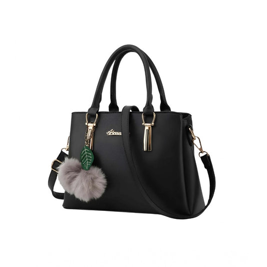 Women's PU Leather Solid Shoulder Zipper Handbag (Black)