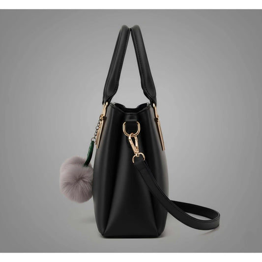 Women's PU Leather Solid Shoulder Zipper Handbag (Black)
