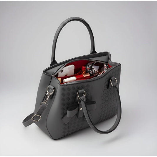 Women's PU Leather Solid Shoulder Zipper Handbag (Grey)