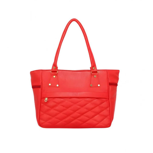 Women's PU Leather Solid Shoulder Zipper Handbag (Red)