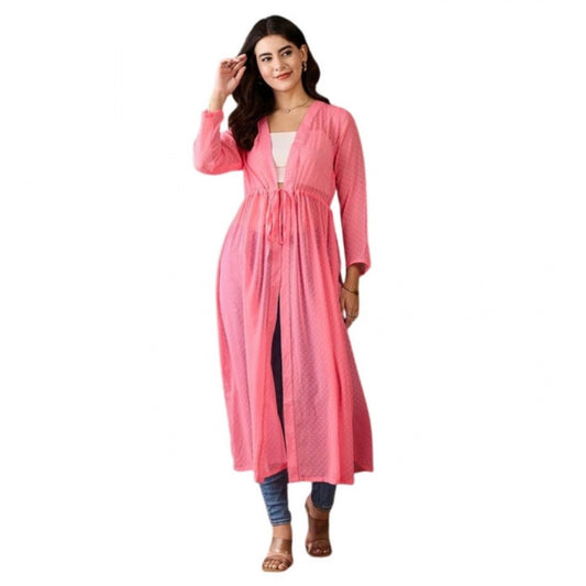 Women's Chiffon Self Design Long Sleeves Shrug (Pink)