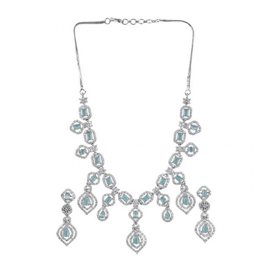 Women's Brass Silver Plated Necklace set (Turquoise)