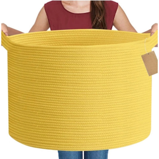 Cotton Pack Of_1 14x12 Inch Storage Basket For Clothes With Out Lid (Yellow)