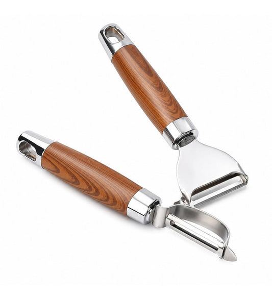 Stainless Steel-Wood 2 pieces set Vegetable Peeler Sets (Silver)