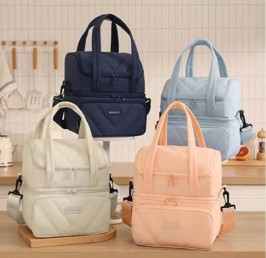 Cotton Dual Zipper Lunch Bag (Multicolor)