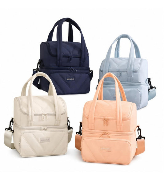 Cotton Dual Zipper Lunch Bag (Multicolor)