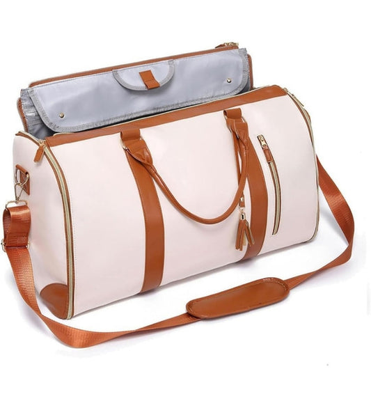 Faux Leather 2-In-1 Convertible Travel Bag (Beige)